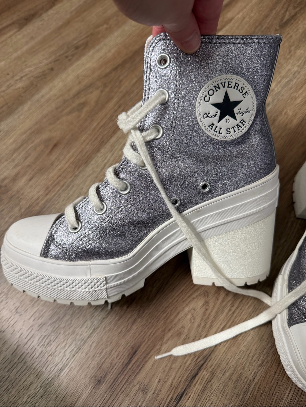 Converse Glitter Platform High-Top Heeled Boots - Silver